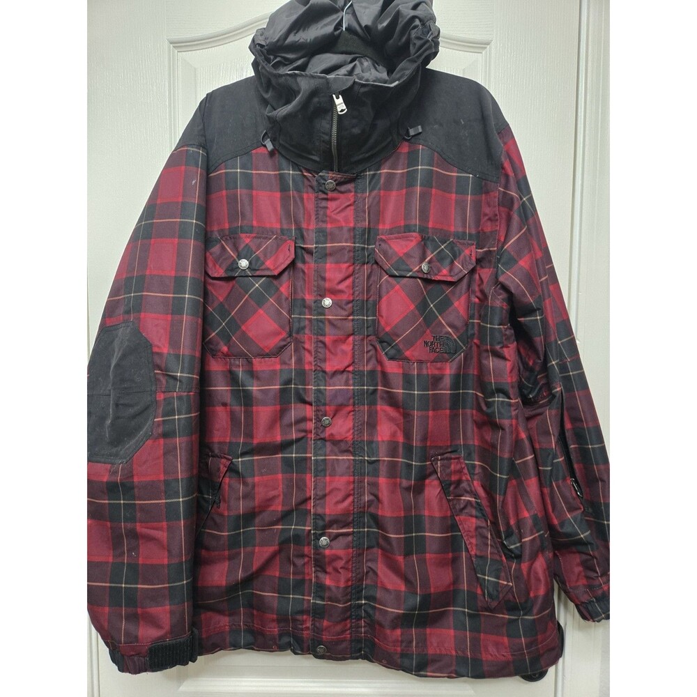 North Face Red Ballard Ski Jacket Full Zip Hooded Hyvent Snowboard Ski Plaid XXL